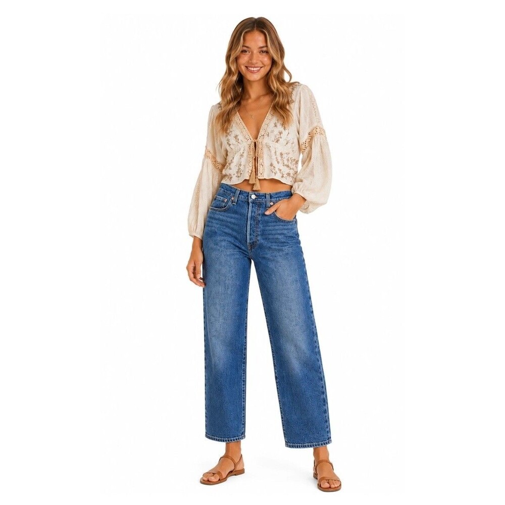 LEVI's Women's Premium Ribcage Straight Ankle Jeans Button Fly Blue Size 27x26